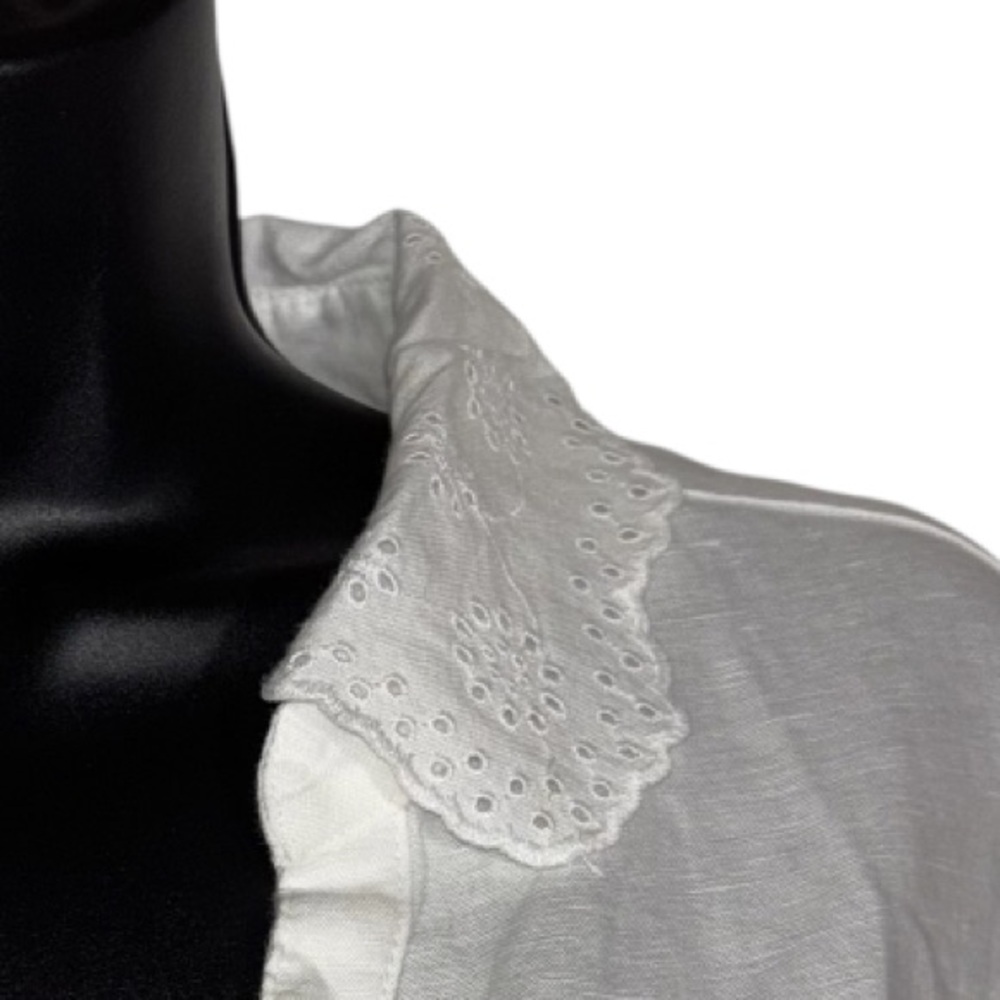 Laura Ashley Blouse Linen Cotton Blend Button Front Long Sleeve Eyelet Collar 1X - Picture 6 of 13